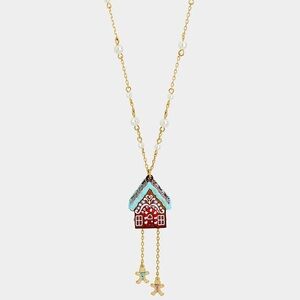 Betsey Johnson Jingle Bell Bling Gingerbread House Necklace New